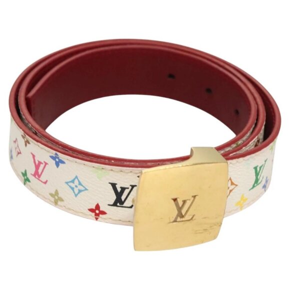 LOUIS VUITTON Multicolor Ceinture Care Belt 37.8"" White Auth - Picture 1 of 13